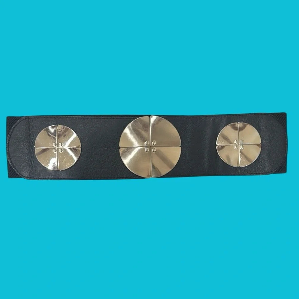 Black Silver Disc Stretch Belt‎